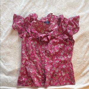 Floral Ruffle Sleeve Top - Red